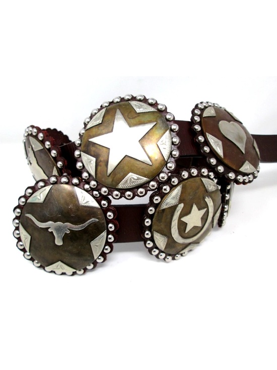 Vintage Western Belt longhorn stars horseshoes hearts cowgirl horse Conchos 30” main image 10